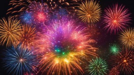 Fototapeta na wymiar colorful rainbow fireworks background new year party