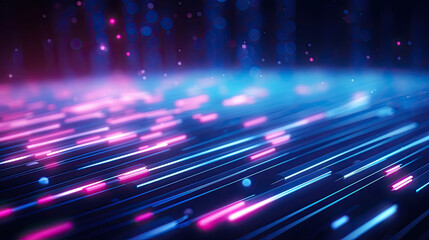 Abstract data transfer concept background with pink blue energy glowing neon light lines and bokeh lights created with Generative AI Technology