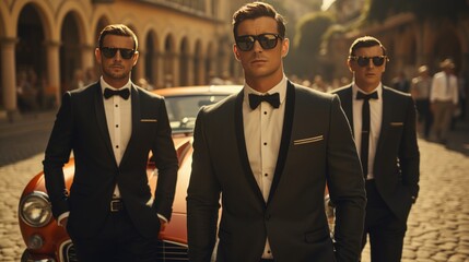 stylish gentlemen driving a luxury sportscar 
