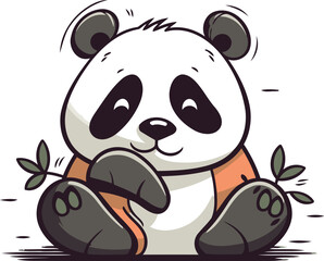 Cute cartoon panda sitting on the ground vector illustration