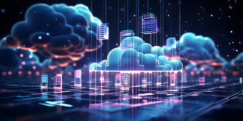Cloud computing concept.Abstract cloud connection transfer big data on internet futuristic digital technology background. - Powered by Adobe
