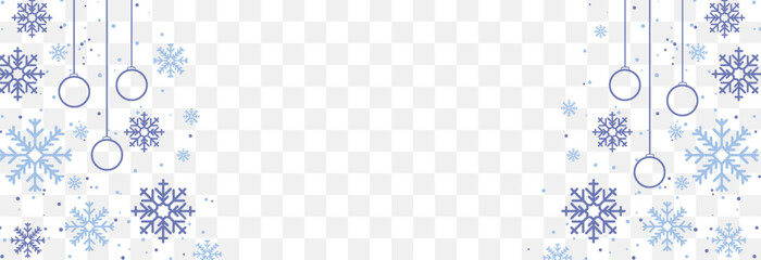 Vector decorative background with snowflakes. Christmas and New Year decoration, cold winter. Design element. Vector illustration isolated on png background