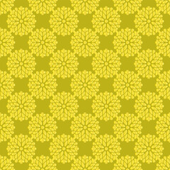 round golden floral ornament on a pale green, olive background. seamless pattern. colorful decorative cover. packaging design.