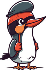 Fototapeta na wymiar Cute cartoon penguin in a cap and scarf vector illustration