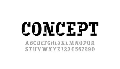 Slab serif font alphabet, cutting letters block from A - Z and numbers from 0 - 9, vector illustration 10EPS