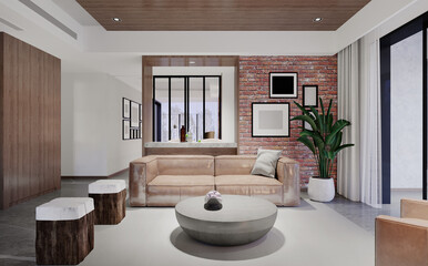 The modern luxury interior of the living room is bright and clean. 3D illustration