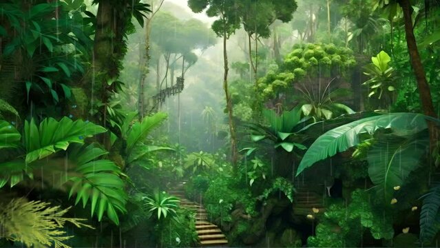 beautiful tropical jungle, seamless looping video animated background