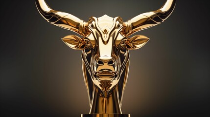 AI generated image of a golden bull trophy - obrazy, fototapety, plakaty