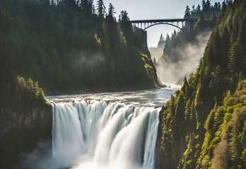 Cobalt Cascades: Washington's Snoqualmie Falls Midday Radiance.