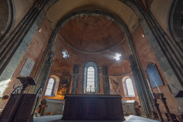 SANT'AMBROGIO DI TORINO, ITALY, OCTOBER 11, 2023 - View of the altar of the Sacra of San Michele...