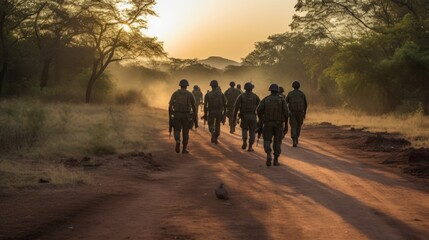 soldiers anti-poaching patrol in Africa, protecting animals from poachers