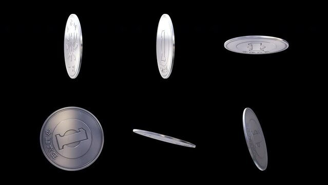 回転する一円玉硬貨720ループ後半マスク付きRotating 1 yen coin 720 loop second half with mask rotY	
