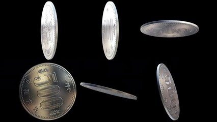 回転する500円玉硬貨720ループ後半マスク付きRotating 500 yen coin 720 loop second half with mask rotY	
