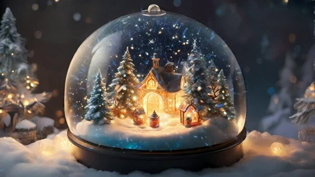 Christmas tree in a snow globe, seamless looping video animated background	