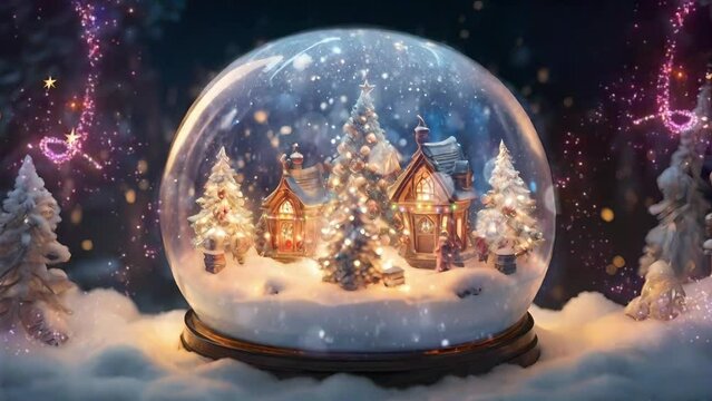 snow globe with christmas tree, seamless looping video animated background