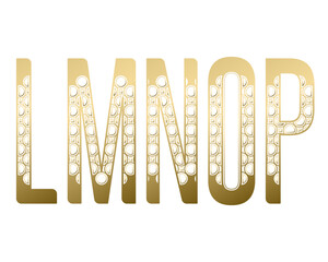 L, M, N, O, P capital letters design with exotic pattern. Golden decorative font.
