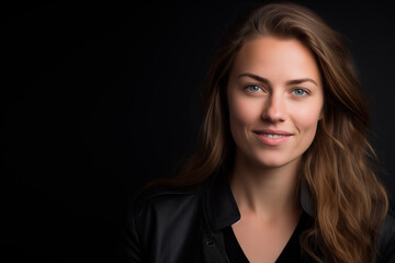 Fototapeta premium smiling European woman in her 30s. black background