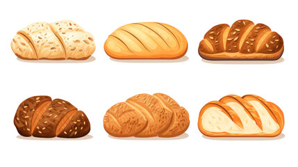 Collection of different bread, illustration, isolated or white background