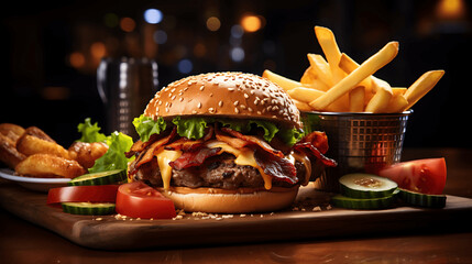 Hamburguesa con patatas bacon y queso