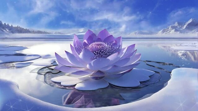 lotus flower in the water at winter, seamless looping video animated background
