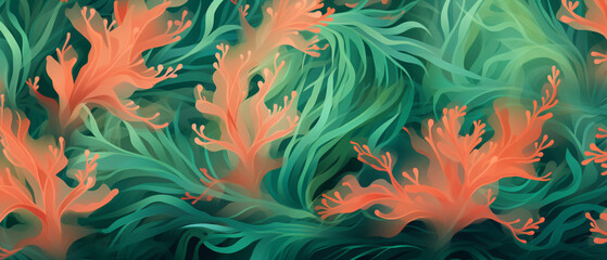 Green and coral underwater sea weed seamless