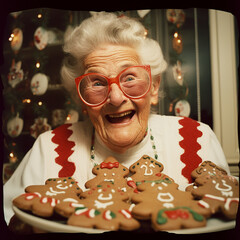 senior person with christmas cookies