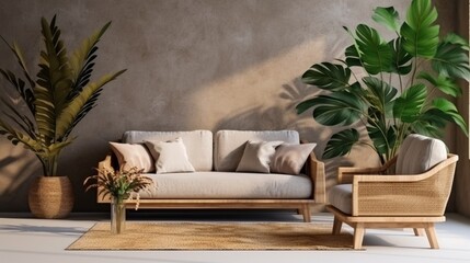 modern living room with wall mockup generated by AI tool 