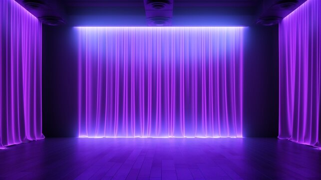 Empty Stage with Illuminated Purple and Red Lights in a Theater generated by AI tool 