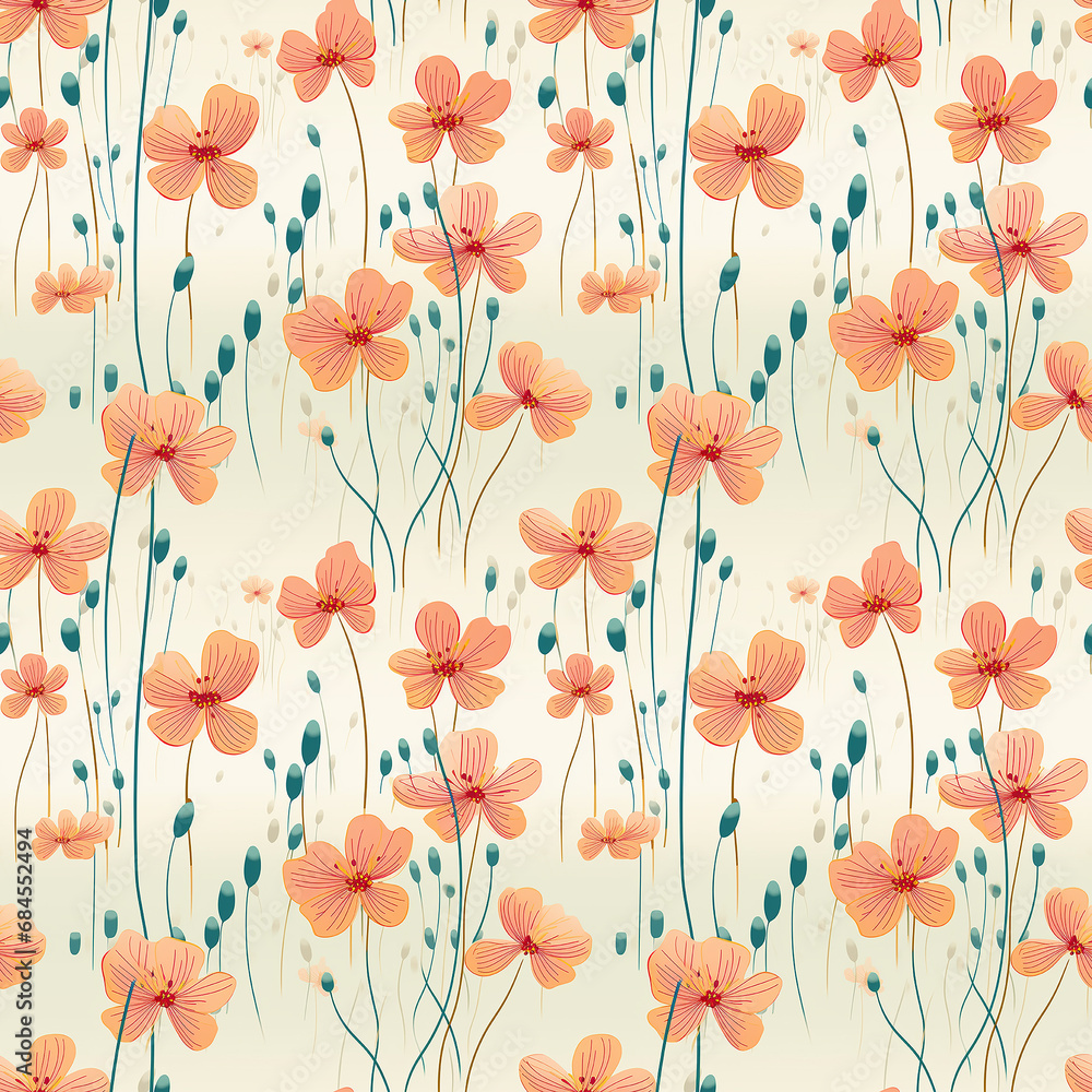 Poster flowers with the stems showing seamless pattern background