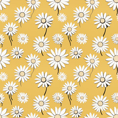 Fototapeta na wymiar a yellow background with white daisies seamless pattern background