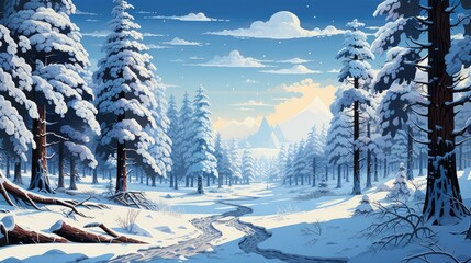 Peaceful Winter Wonderland in Snowy Forest