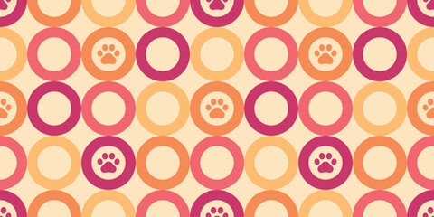 dog paw seamless pattern cat footprint vector retro christmas polka dot pet french bulldog puppy kitten bear cartoon doodle gift wrapping paper repeat wallpaper tile background scarf isolated illustra