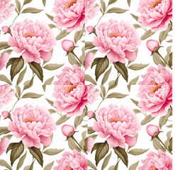 pink flowers pattern with greens seamless pattern background