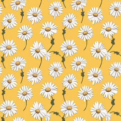 Fototapeta na wymiar a yellow background with white daisies seamless pattern background