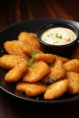 Savory Bites: Catfish Nuggets Served in a Bowl with Dipping Sauce