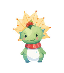 Vector cute Christmas dragon. Symbol of the New Year. Dinosaur illustration in watercolor style isolated on white background.
