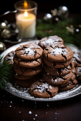 Obraz na płótnie Canvas Seasonal Delights: Cookies for Christmas with a Blend of Crystallized Ginger and Dark Chocolate