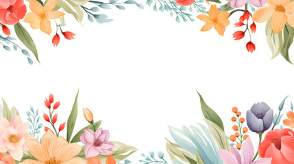 Spring Floral Border with Colorful Blooms for Festive Easter Background