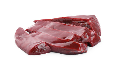 Cut raw beef liver isolated on white