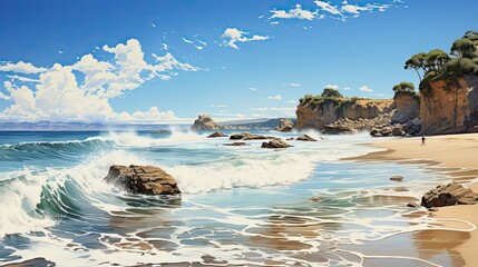 California beaches with white sand and powerful waves. - obrazy, fototapety, plakaty