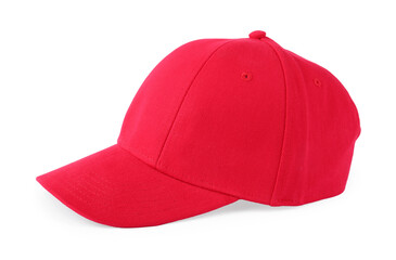 Stylish red baseball cap isolated on white