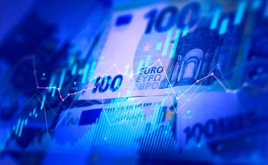 Foto op Canvas Euro banknotes with stock market chart graph for currency exchange and global trade forex concept. © Miha Creative