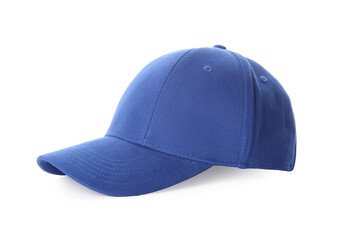 Stylish blue baseball cap isolated on white