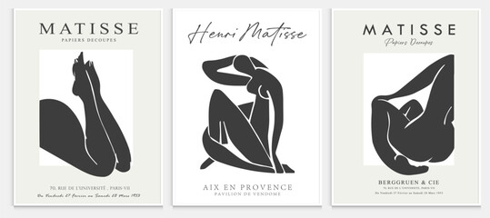 Contains Abstract Art Set in Matisse style, Decorative Modern Art, Vector illustration poster. Collection for trendy floral decoration.