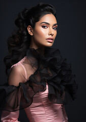 Beautiful Latina Woman Model in haute couture fashion on clear Background