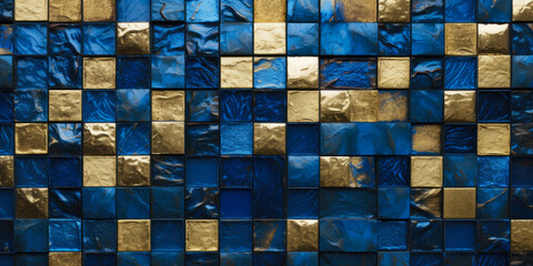 Mosaic Texture With Blue And Gold Elements Created Using Artificial Intelligence