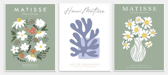 Contains Abstract Art Set in Matisse style, Decorative Modern Art, Vector illustration poster. Collection for trendy floral decoration.