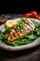 Balanced Meal: Grilled Chicken Breast with Sautéed Garlic Spinach—a Healthy Lunch Idea