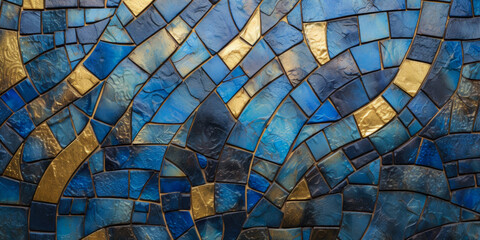 Mosaic Texture With Blue And Gold Elements Created Using Artificial Intelligence