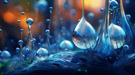 Fantasy water drops in blue shade - Powered by Adobe